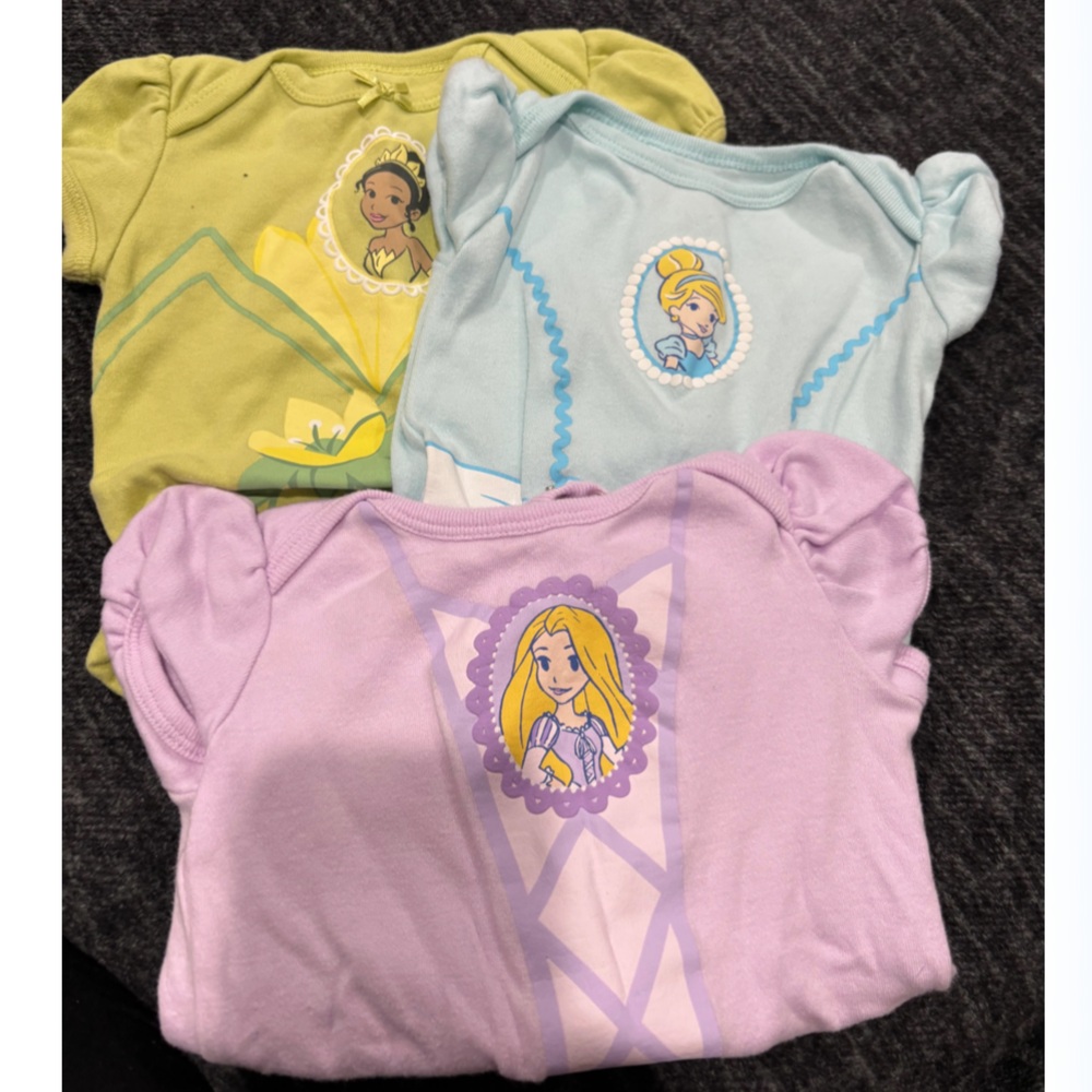 Disney Princess Pastel Baby Bodysuit Trio